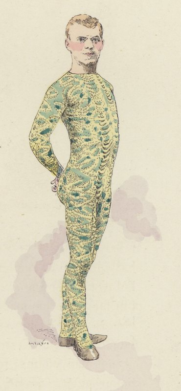 Sirkusgymnast i trikot (farge litho) av Jules Arsene (after) Garnier