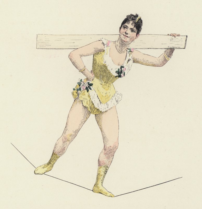 High-wire artiste (farge litho) av Jules Arsene (after) Garnier