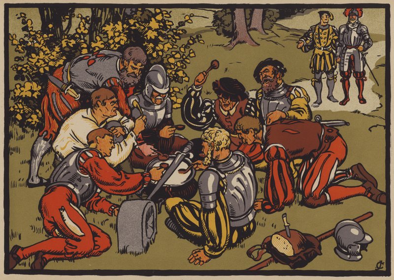 Reformasjonens krise i Sveits (farge litho) av Jules Courvoisier
