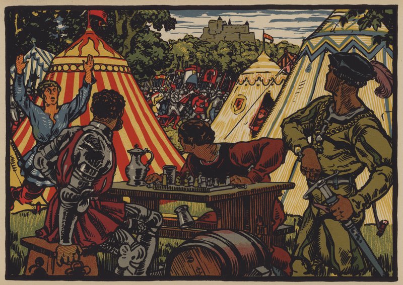 Sveitsernes seier over Det hellige romerske rike i slaget ved Dornach, 22. juli 1499 (farge litho) av Jules Courvoisier