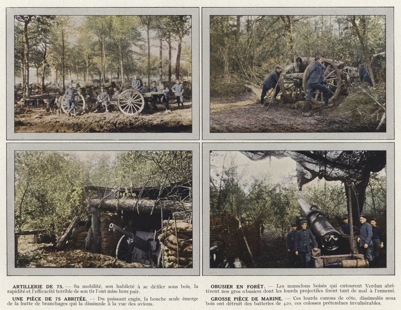 Artilleri på 75, Howitzer in the Forest, A Piece of 75 Sheltered, Large Marine Piece av Jules Gervais Courtellemont