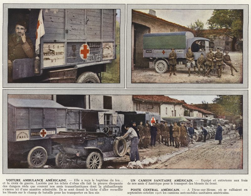American Ambulance Car, American Sanitary Truck, American Central Post av Jules Gervais Courtellemont