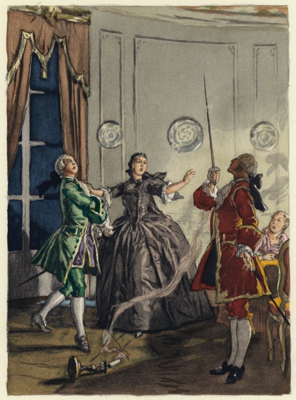Illustrasjon til Casanovas memoarer (fargelitografi) av Jules Marie Auguste Leroux