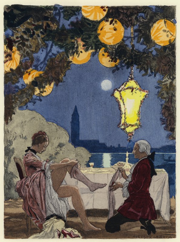 Illustrasjon til Casanovas memoarer (fargelitografi) av Jules Marie Auguste Leroux