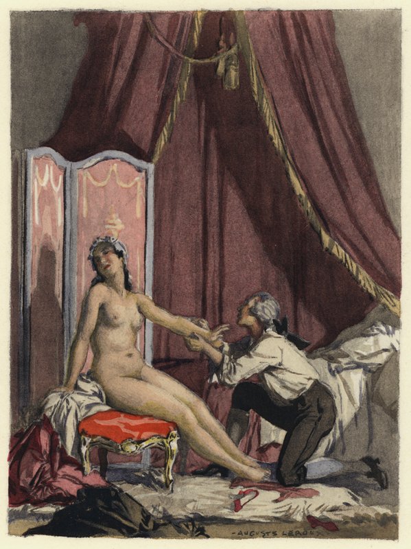 Illustrasjon til Casanovas memoarer (fargelitografi) av Jules Marie Auguste Leroux