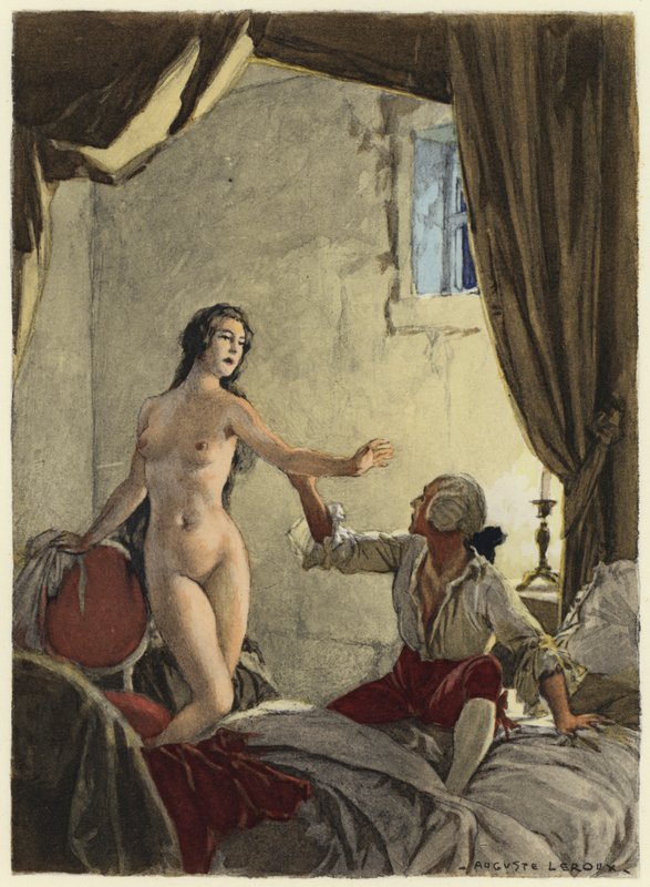 Illustrasjon til Casanovas memoarer (fargelitografi) av Jules Marie Auguste Leroux