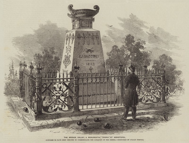 Bronsebysset, et monumentalt trofé ved Sebastopol (gravering) av Julian Portch