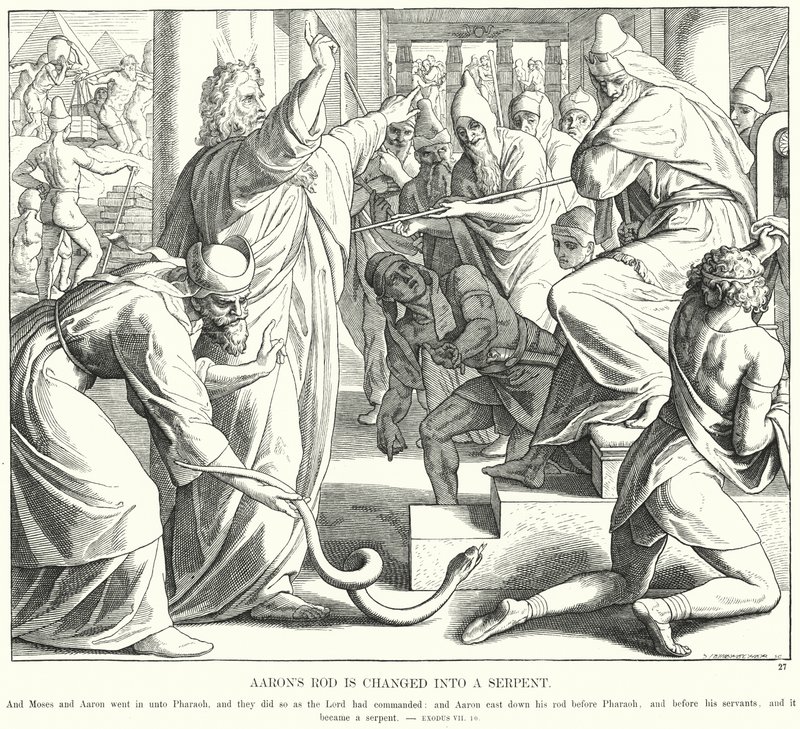 Arons stang er forandret til en slange (gravering) av Julius (after) Schnorr von Carolsfeld