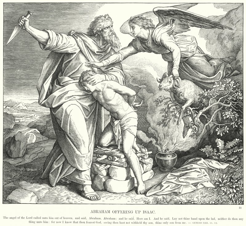 Abraham ofrer Isak (gravering) av Julius (after) Schnorr von Carolsfeld