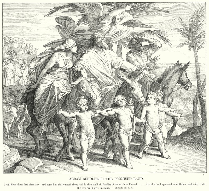 Abram Beholdeth det lovede land (gravering) av Julius (after) Schnorr von Carolsfeld