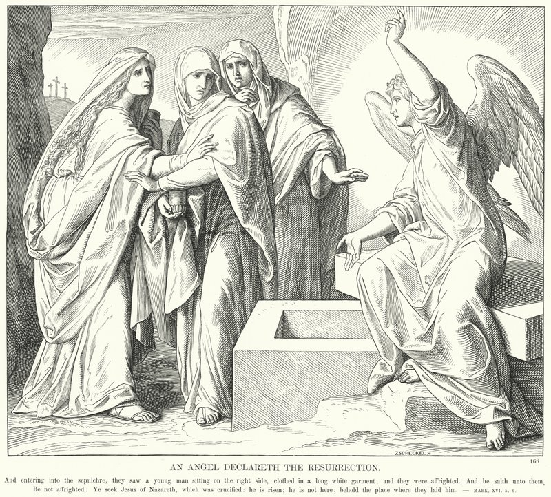 En engel erklærer oppstandelsen (gravering) av Julius (after) Schnorr von Carolsfeld