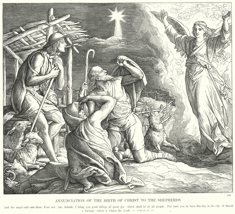 Kunngjøring av Kristi fødsel til hyrdene (gravering) av Julius (after) Schnorr von Carolsfeld
