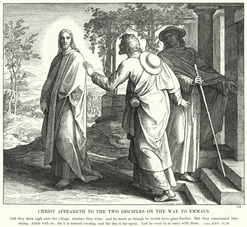 Kristus viser seg for de to disiplene på vei til Emmaus (gravering) av Julius (after) Schnorr von Carolsfeld
