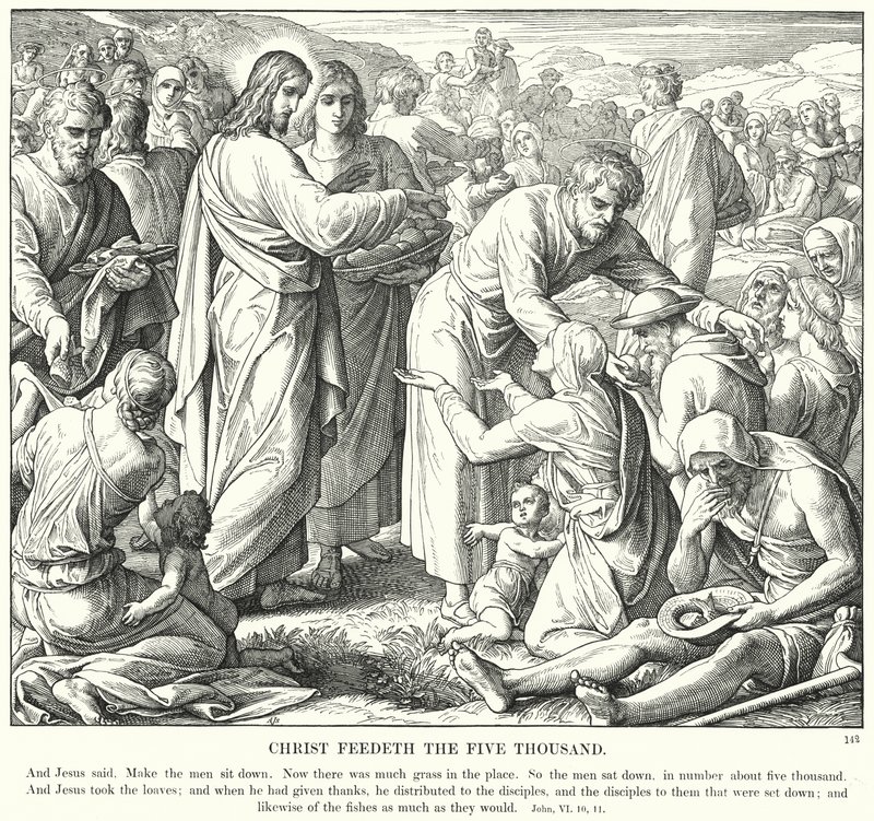 Kristus mater de fem tusen (gravering) av Julius (after) Schnorr von Carolsfeld
