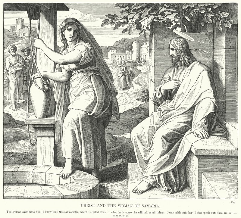 Kristus og kvinnen i Samaria (gravering) av Julius (after) Schnorr von Carolsfeld