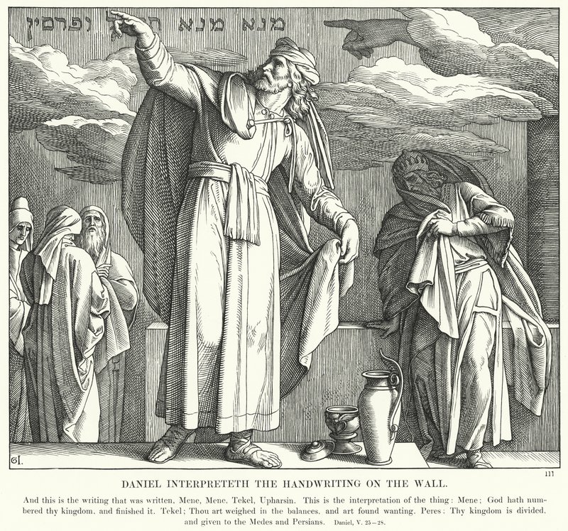 Daniel tolker håndskriften på veggen (gravering) av Julius (after) Schnorr von Carolsfeld