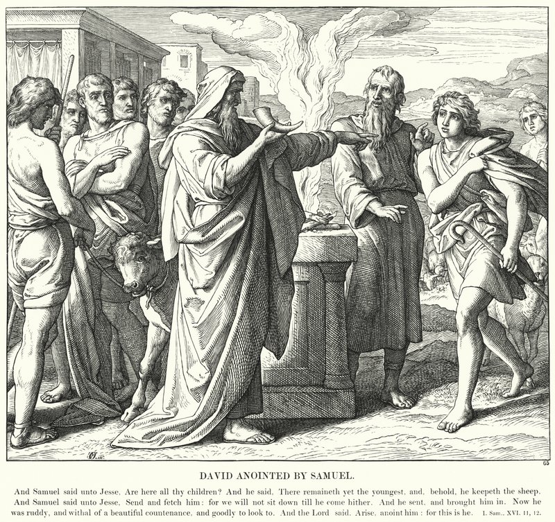 David salvet av Samuel (gravering) av Julius (after) Schnorr von Carolsfeld