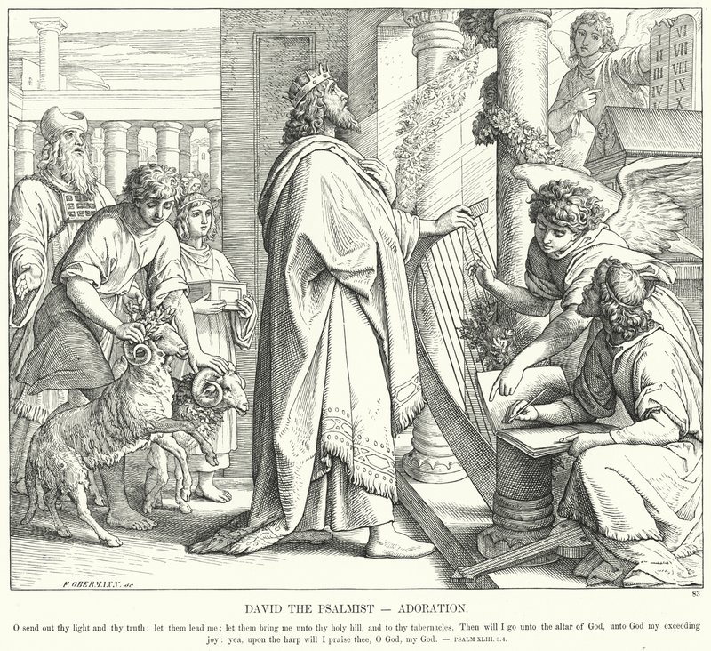 Salmisten David, tilbedelse (gravering) av Julius (after) Schnorr von Carolsfeld
