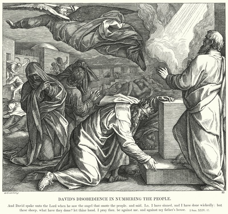 Davids ulydighet i å nummerere folket (gravering) av Julius (after) Schnorr von Carolsfeld
