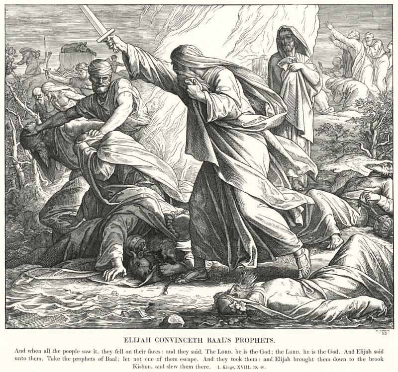 Elijah overbeviser Baals profeter (gravering) av Julius (after) Schnorr von Carolsfeld