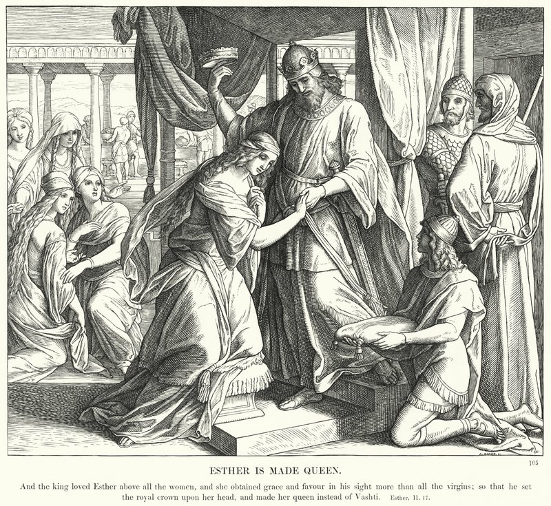 Esther er gjort til dronning (gravering) av Julius (after) Schnorr von Carolsfeld