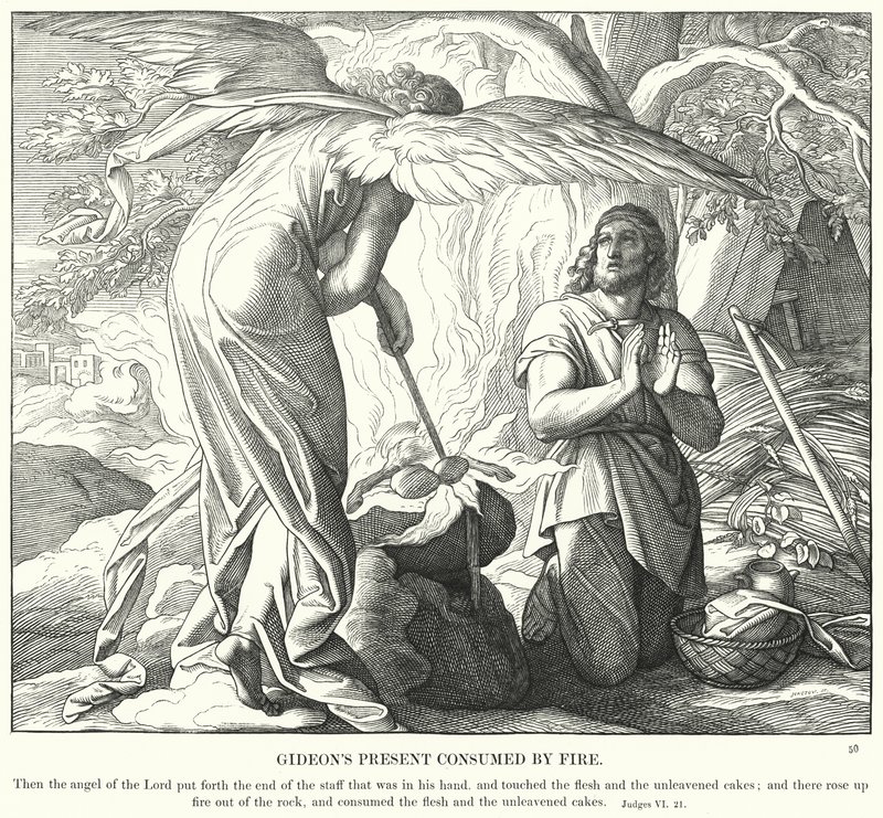 Gideons gave fortært av ild (gravering) av Julius (after) Schnorr von Carolsfeld