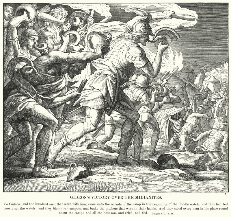 Gideons seier over midianittene (gravering) av Julius (after) Schnorr von Carolsfeld