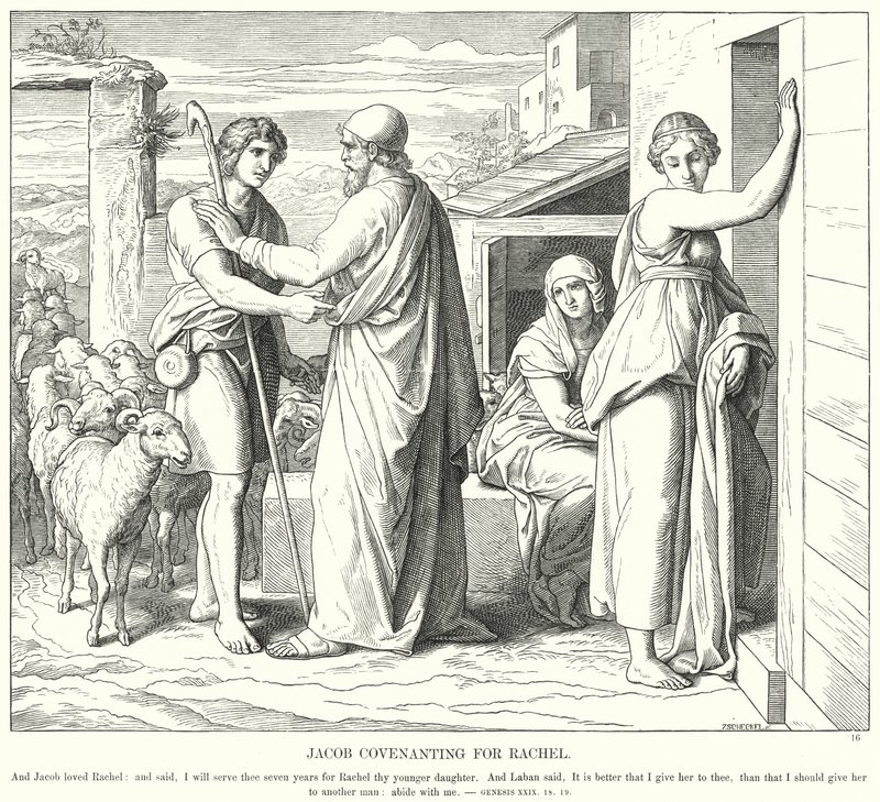 Jacob Covenanting for Rachel (gravering) av Julius (after) Schnorr von Carolsfeld