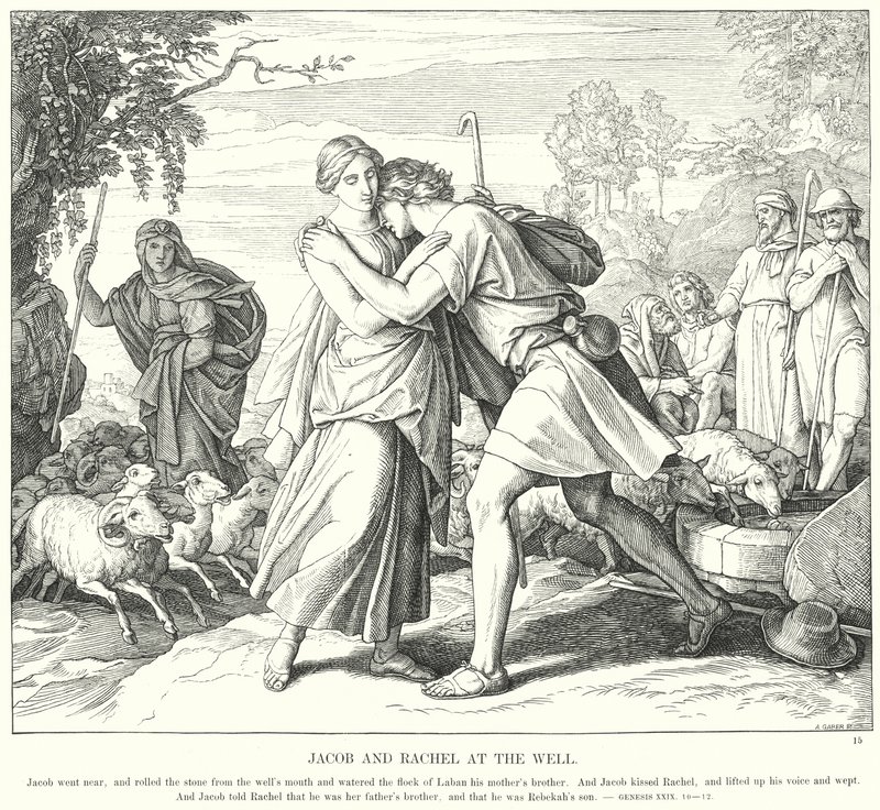 Jacob og Rachel ved brønnen (gravering) av Julius (after) Schnorr von Carolsfeld