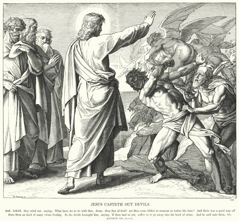 Jesus kaster ut djevler (gravering) av Julius (after) Schnorr von Carolsfeld