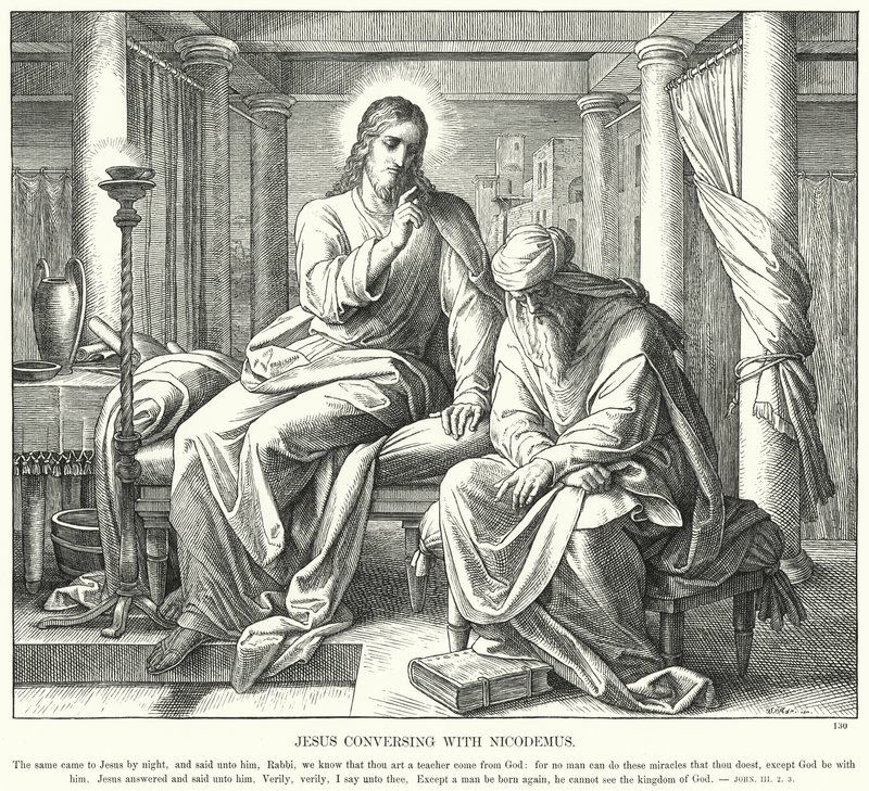 Jesus samtaler med Nikodemus (gravering) av Julius (after) Schnorr von Carolsfeld