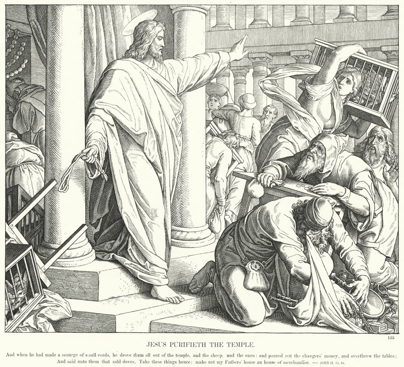 Jesus renser templet (gravering) av Julius (after) Schnorr von Carolsfeld