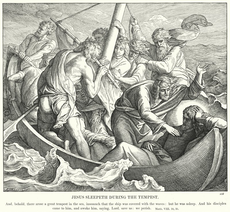 Jesus sover under stormen (gravering) av Julius (after) Schnorr von Carolsfeld