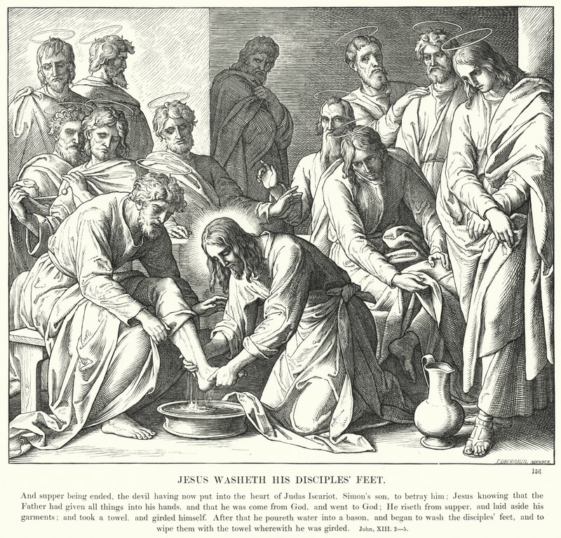 Jesus vasker disiplenes føtter (gravering) av Julius (after) Schnorr von Carolsfeld