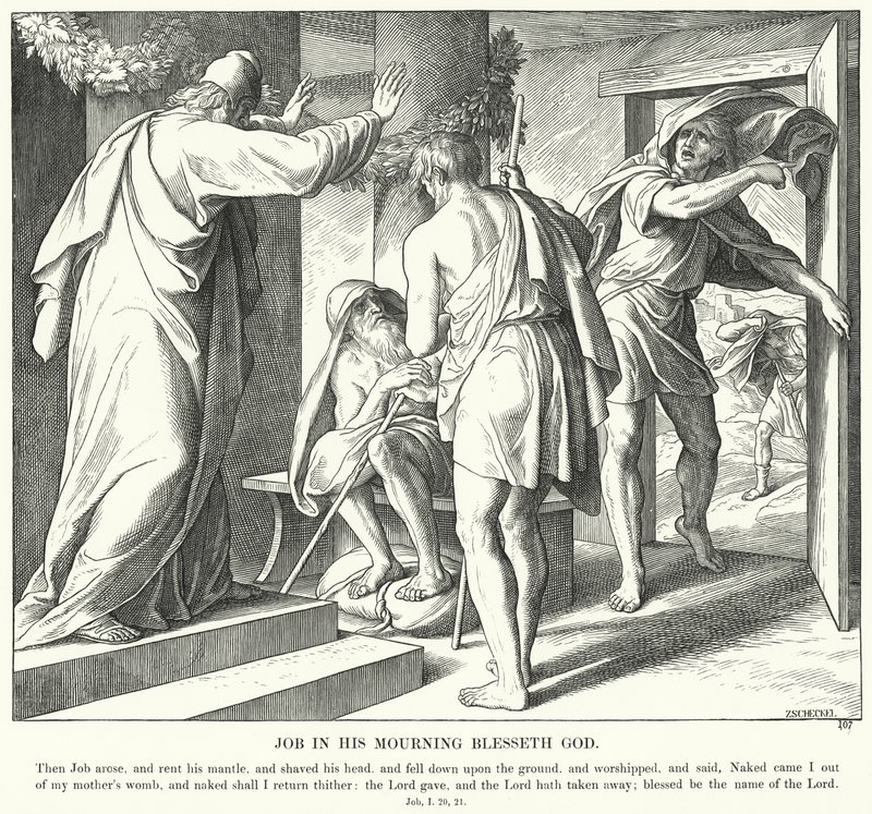 Job i sin sorg velsigner Gud (gravering) av Julius (after) Schnorr von Carolsfeld