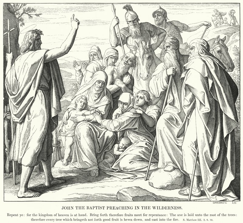 Døperen Johannes forkynner i villmarken (gravering) av Julius (after) Schnorr von Carolsfeld