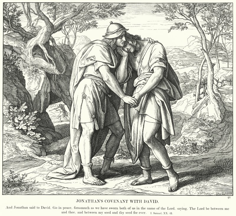 Jonathans pakt med David (gravering) av Julius (after) Schnorr von Carolsfeld