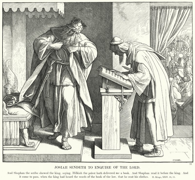 Josiah Sendeth for å spørre Herren (gravering) av Julius (after) Schnorr von Carolsfeld