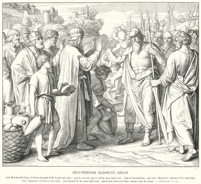 Melkisedek velsigner Abram (gravering) av Julius (after) Schnorr von Carolsfeld