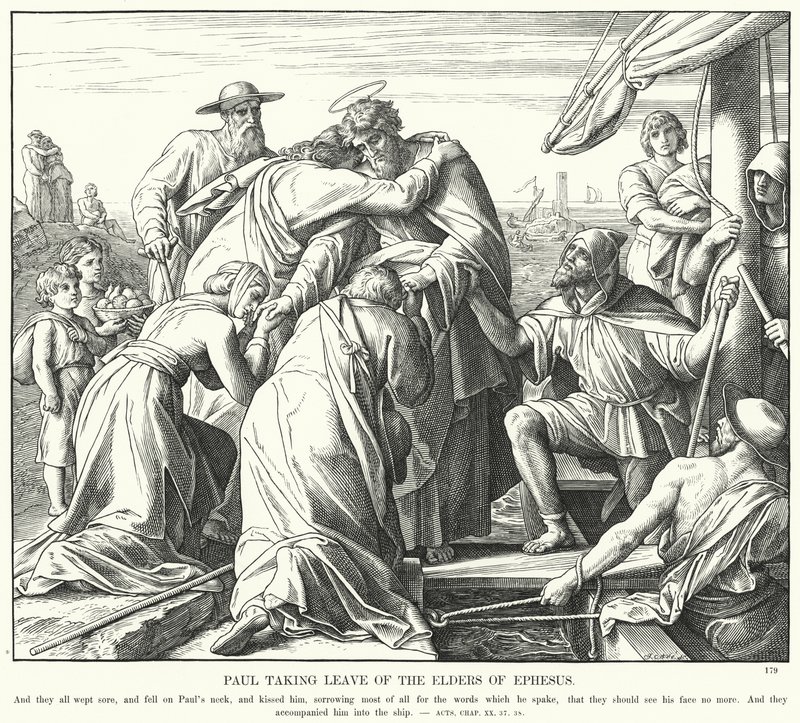 Paulus tar avskjed med de eldste i Efesos (gravering) av Julius (after) Schnorr von Carolsfeld