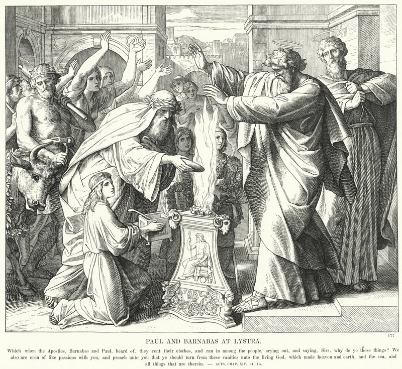 Paulus og Barnabas i Lystra (gravering) av Julius (after) Schnorr von Carolsfeld