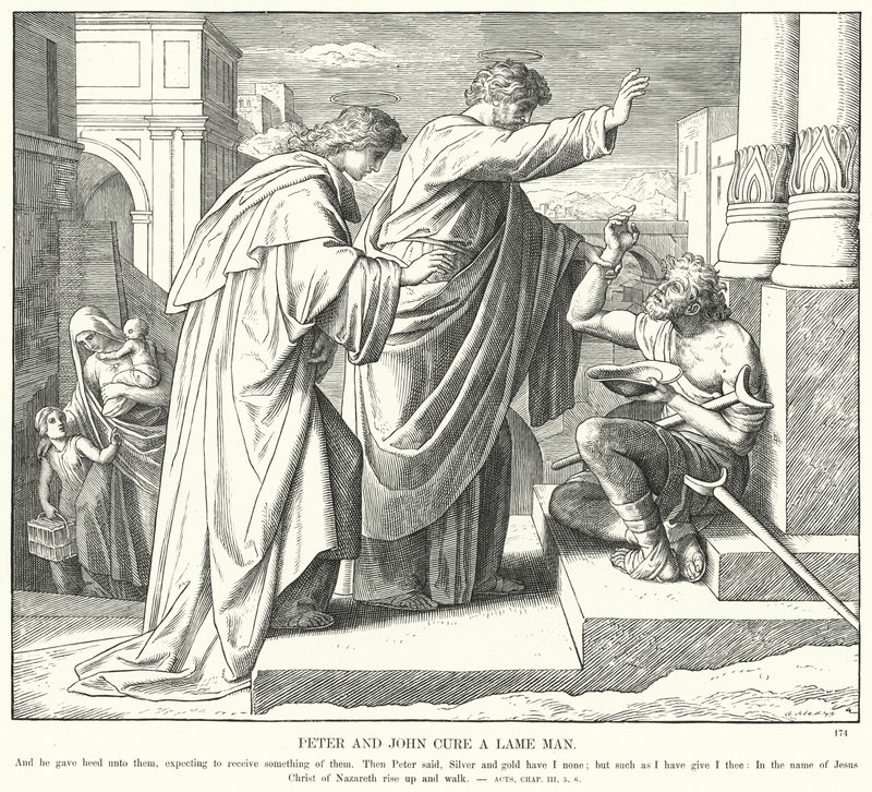 Peter og John helbreder en halt mann (gravering) av Julius (after) Schnorr von Carolsfeld