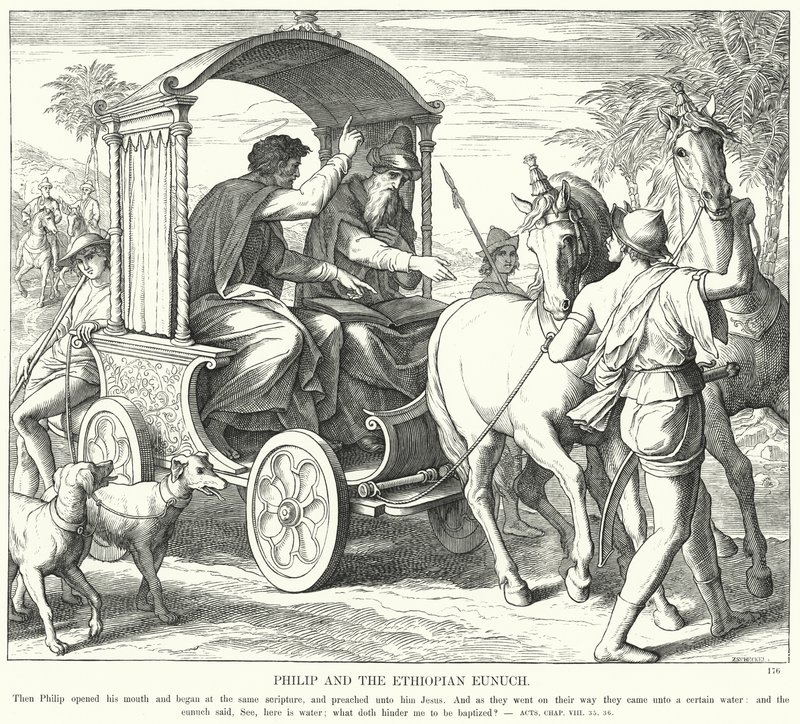 Filip og den etiopiske evnukken (gravering) av Julius (after) Schnorr von Carolsfeld