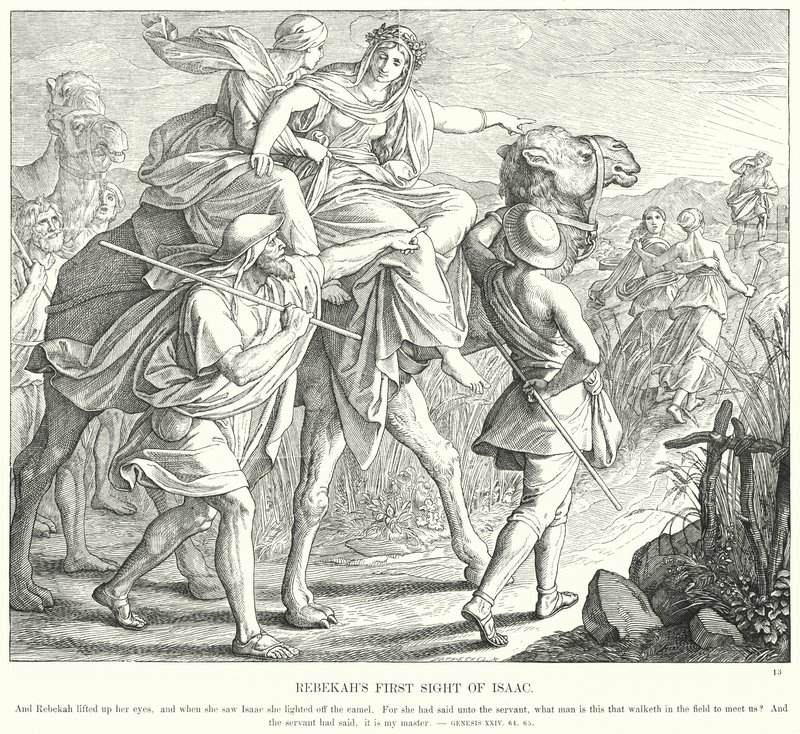 Rebekkas første syn av Isak (gravering) av Julius (after) Schnorr von Carolsfeld