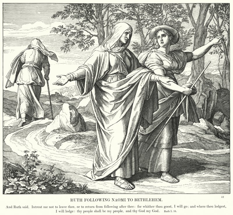 Ruth følger Naomi til Betlehem (gravering) av Julius (after) Schnorr von Carolsfeld