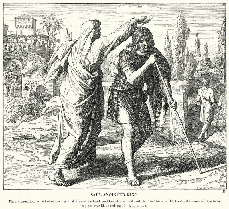 Saul salvet konge (gravering) av Julius (after) Schnorr von Carolsfeld
