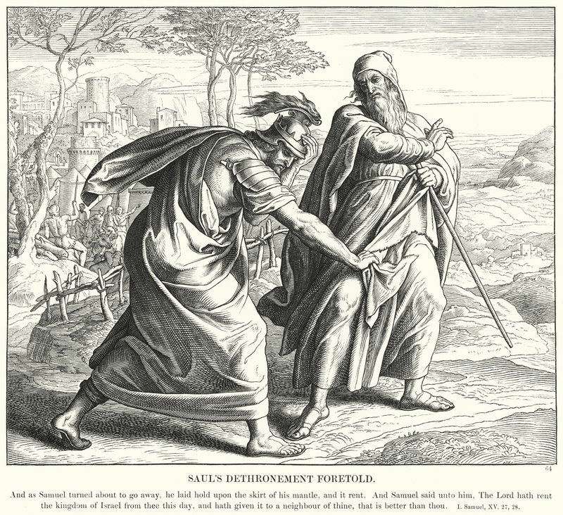 Sauls detronisering forutsagt (gravering) av Julius (after) Schnorr von Carolsfeld