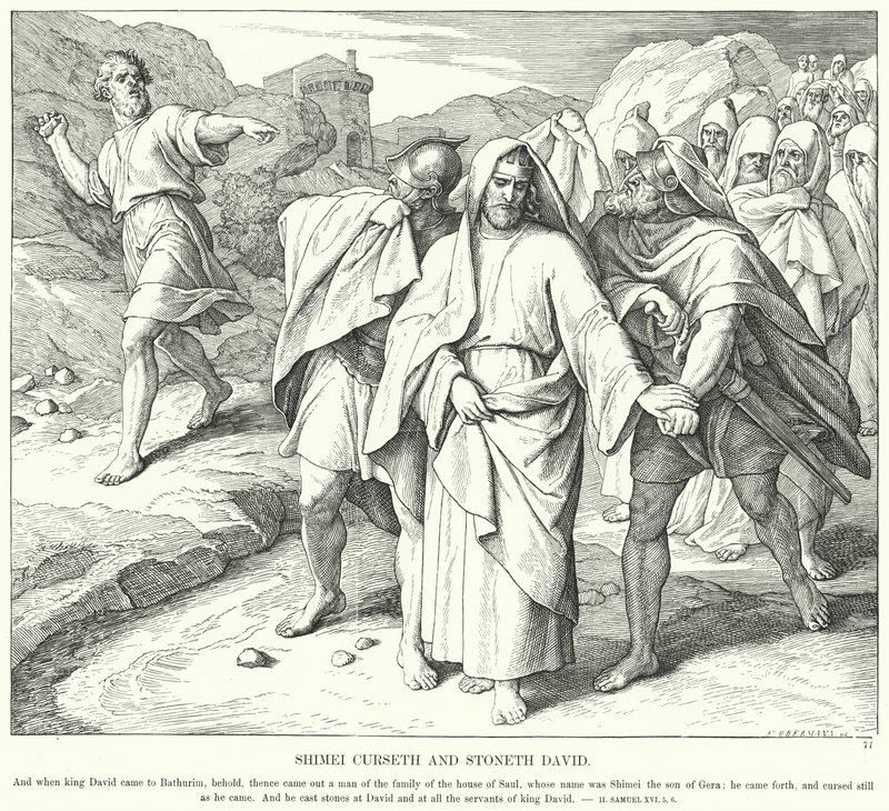 Shimei Curseth og Stoneth David (gravering) av Julius (after) Schnorr von Carolsfeld