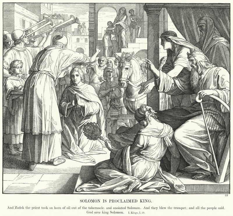 Salomo er utropt til konge (gravering) av Julius (after) Schnorr von Carolsfeld