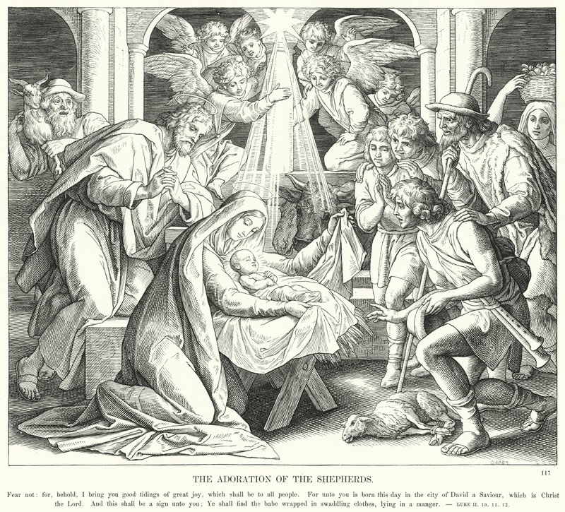 Hyrdenes tilbedelse (gravering) av Julius (after) Schnorr von Carolsfeld